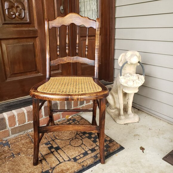 Vintage Spindle Back Wood Cane Seat Accent Chair